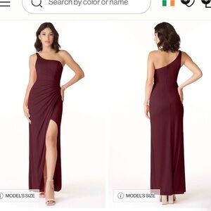 Elegant One-Shoulder Burgundy “Cabernet” Dress by Azazie - Size 8